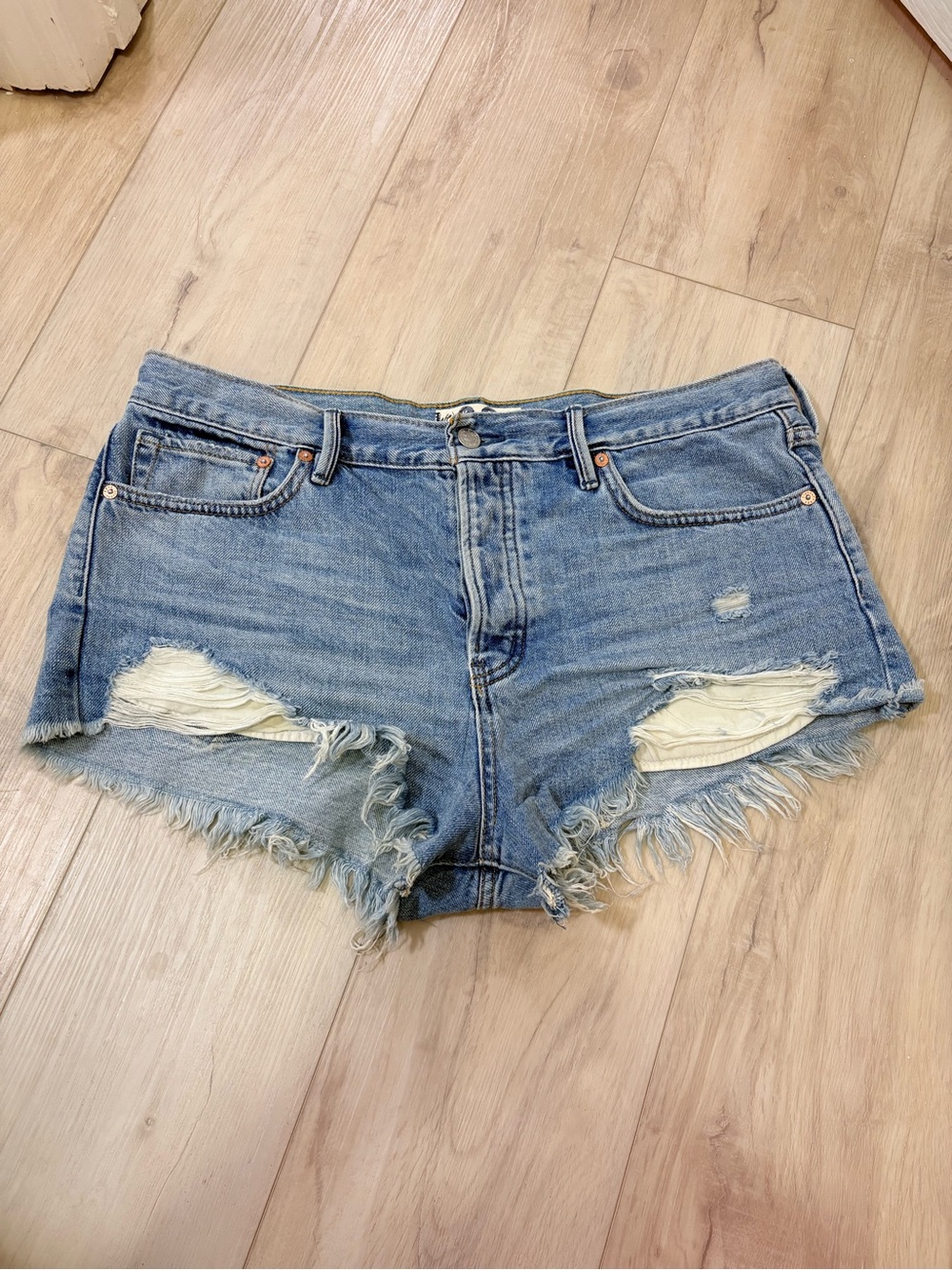 We The Free Light Blue Distressed Jean Shorts